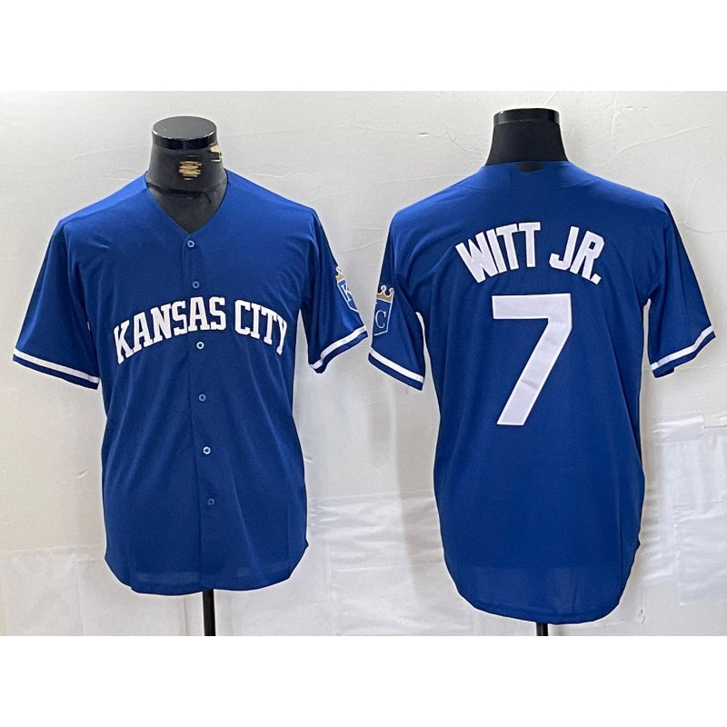 Blackjersey Kansas City Royals #7 Bobby Witt Jr Blue  Cool Base Stitched Jersey