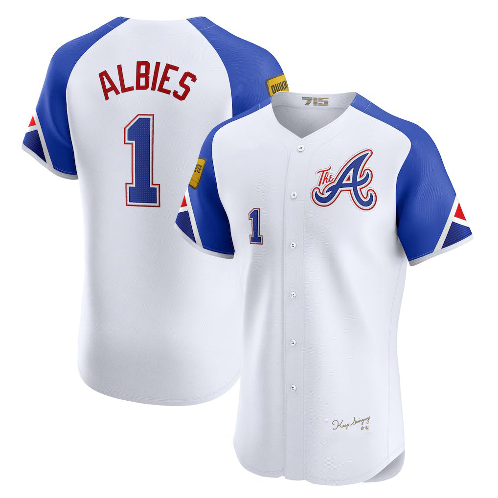 BlackjerseyAtlanta Braves #1 Ozzie Albies White  City Connect Elite Jersey