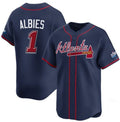 BlackjerseyAtlanta Braves #1 Ozzie Albies Navy  2025 Speedway Classic Alternate Limited Stitched Jersey