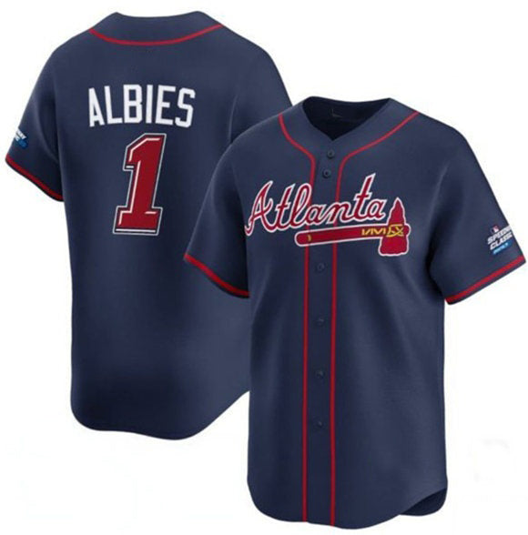 BlackjerseyAtlanta Braves #1 Ozzie Albies Navy  2025 Speedway Classic Alternate Limited Stitched Jersey