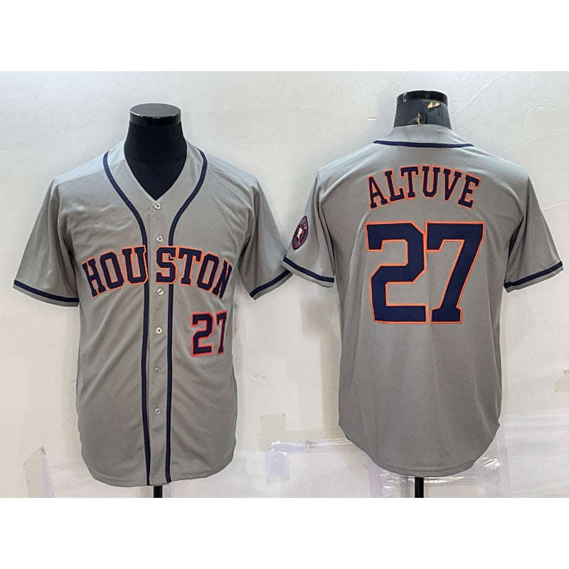 Blackjersey Houston Astros #27 Jose Altuve Number Grey  With Patch Stitched Cool Base Jersey