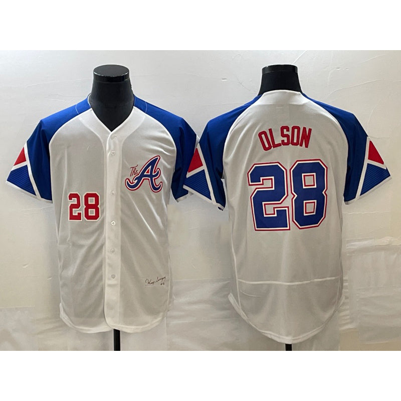 BlackjerseyAtlanta Braves #28 Matt Olson Number White  2023 City Connect Flex Base Stitched Jersey
