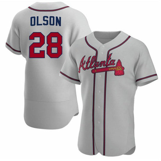 BlackjerseyAtlanta Braves #28 Matt Olson Gray  Flex Base Stitched Jersey