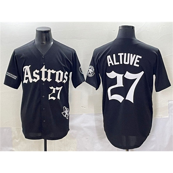 Blackjersey Houston Astros #27 Jose Altuve Black  Gothic 'Houston Born Barrio Raised' Limited Stitched Jersey