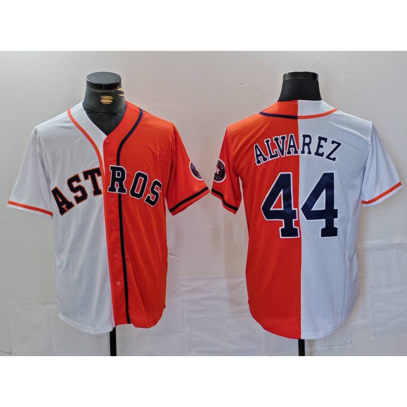 Blackjersey Houston Astros #44 Yordan Alvarez White Orange  Split Stitched Jersey