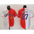 Blackjersey Houston Astros #27 Jose Altuve White Orange  Blue Number Split Stitched Jerseys