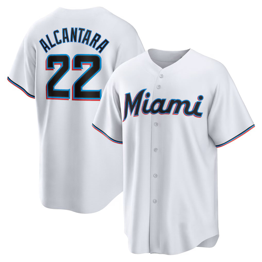 Blackjersey  Miami Marlins #22 Sandy Alcantara White  Replica Player Jersey