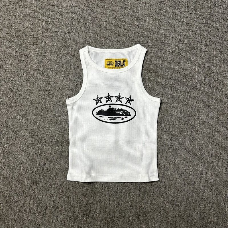 Classic Alcatraz Print Tank Top, American High Street Trendy Brand T-shirt