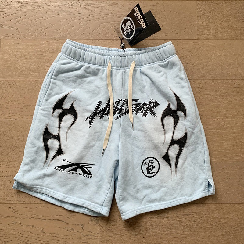 New Style Washed Distressed Casual Shorts with Flame Short