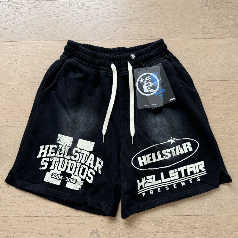 New Style Washed Distressed Casual Shorts with Flame Short