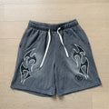 New Style Washed Distressed Casual Shorts with Flame Short