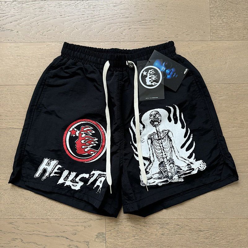 New Style Washed Distressed Casual Shorts with Flame Short