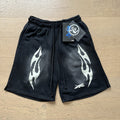 New Style Washed Distressed Casual Shorts with Flame Short