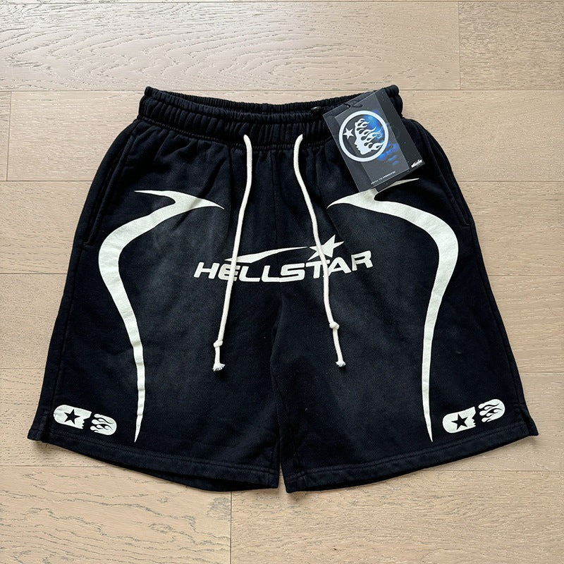 New Style Washed Distressed Casual Shorts with Flame Short