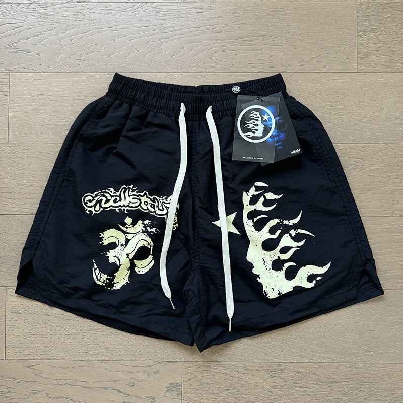 New Style Washed Distressed Casual Shorts with Flame Short