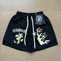 New Style Washed Distressed Casual Shorts with Flame Short