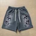 New Style Washed Distressed Casual Shorts with Flame Short