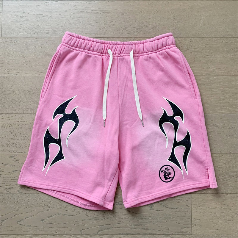 New Style Washed Distressed Casual Shorts with Flame Short