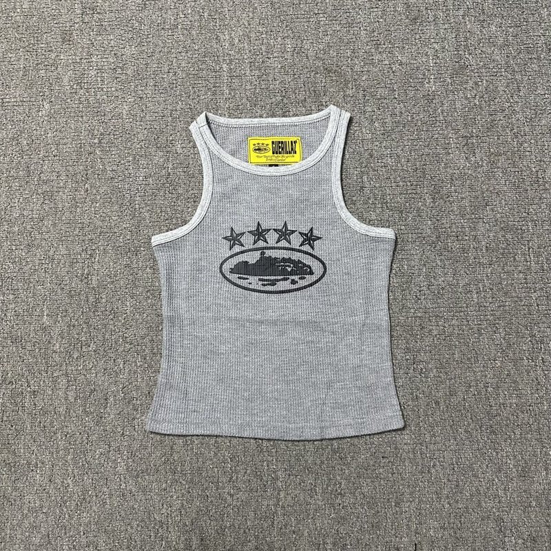 Classic Alcatraz Print Tank Top, American High Street Trendy Brand T-shirt