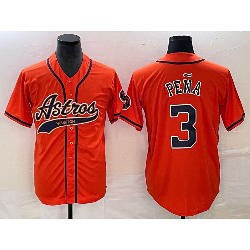 Blackjersey Houston Astros #3 Jeremy Pena Orange With  Patch Cool Base Stitched Jersey
