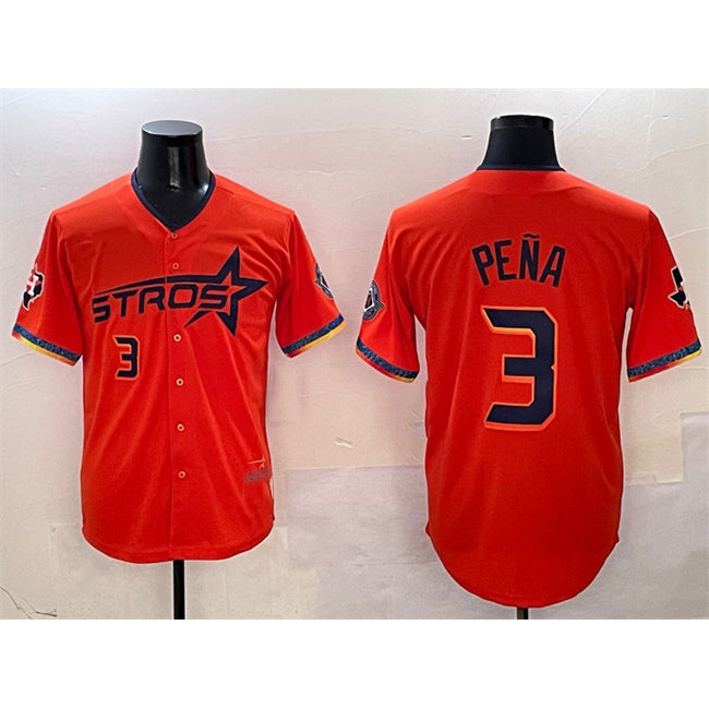 Blackjersey Houston Astros #3 Jeremy Pena Orange  2025 City Connect With Texas Patch Limited Stitched Jersey