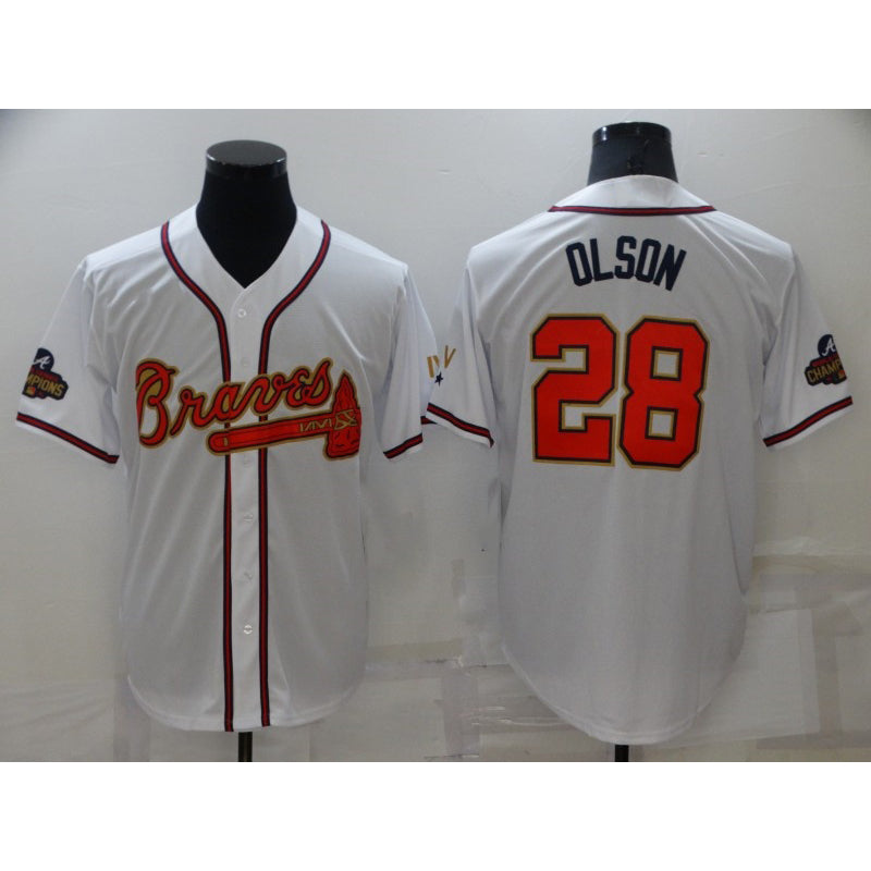 BlackjerseyAtlanta Braves #28 Matt Olson 2022 White Gold  World Series Champions Program Cool Base Stitched Jersey