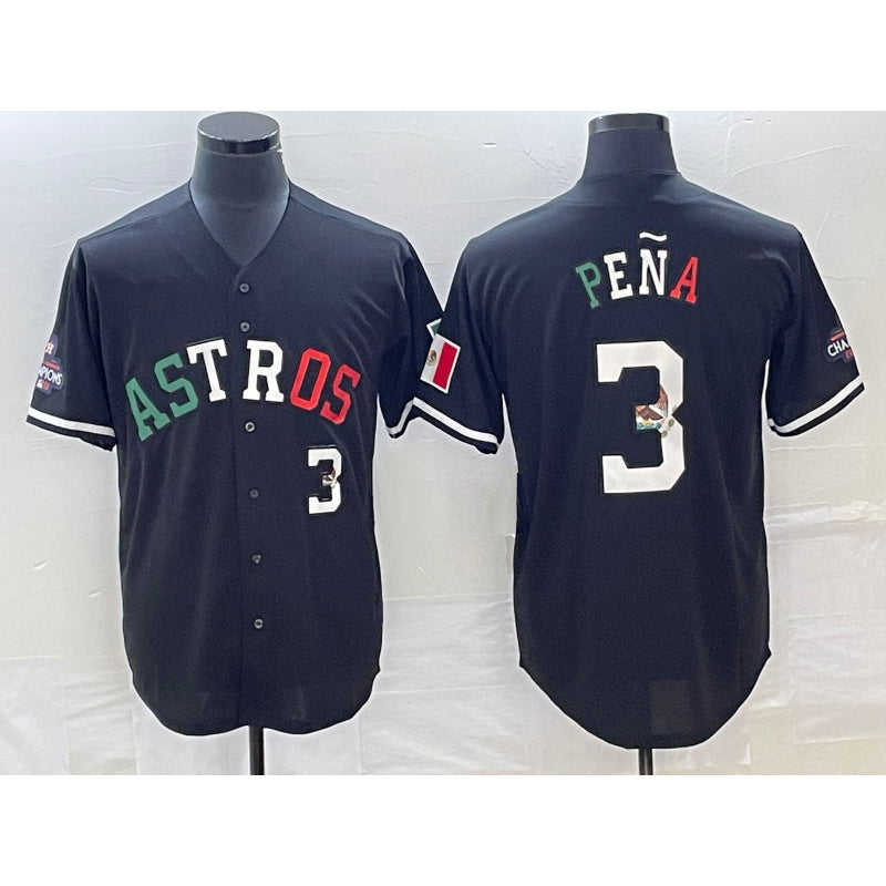 Blackjersey Houston Astros #3 Jeremy Pena Number Mexico Black  Cool Base Stitched Jersey