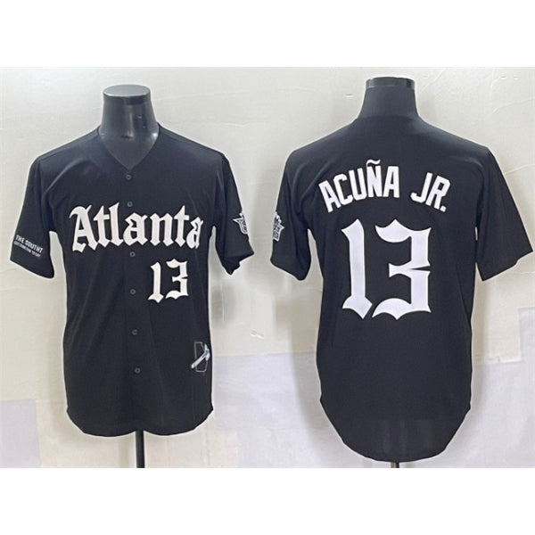 BlackjerseyAtlanta Braves #13 Ronald Acuna Jr. Black  Gothic South x Outkast Edition Vapor Limited Stitched Jersey