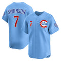 BlackjerseyChicago Cubs #7 Dansby Swanson Baby Blue  2nd Alternate Limited Player Jersey