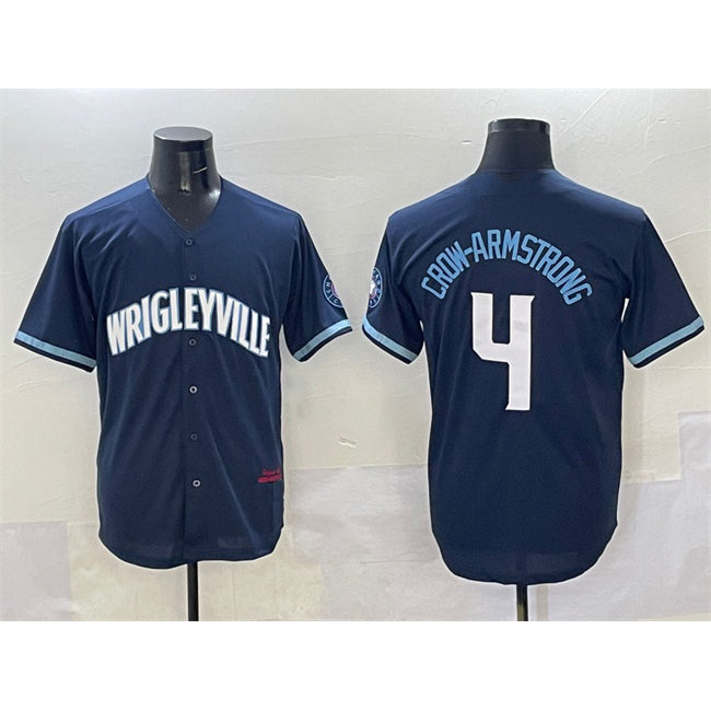 BlackjerseyChicago Cubs #4 Pete Crow-Armstrong Navy  City Connect Stitched Jersey