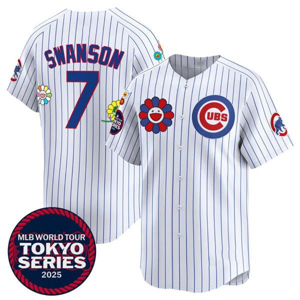 BlackjerseyChicago Cubs #7 Dansby Swanson White  2025 Tokyo Series Limited Stitched Jersey