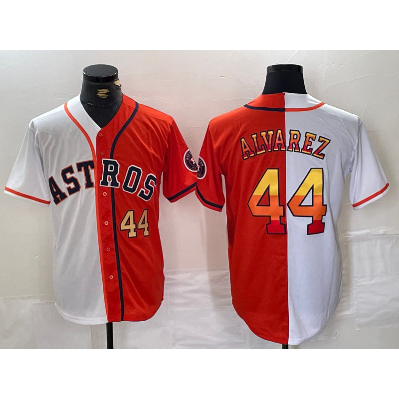 Blackjersey Houston Astros #44 Yordan Alvarez Number White Orange  Split Stitched Jersey 2