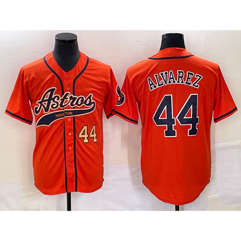 Blackjersey Houston Astros #44 Yordan Alvarez Number Orange  With Patch Cool Base Stitched Jersey