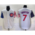 BlackjerseyChicago Cubs #7 Dansby Swanson White  Pinstripe 2025 Independence Day Vapor Premier Limited Stitched Jersey