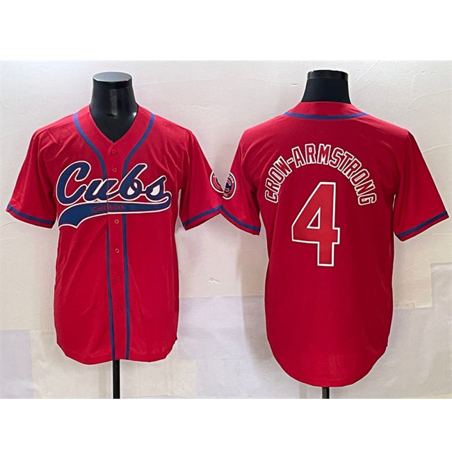 BlackjerseyChicago Cubs #4 Pete Crow-Armstrong Red  Cool Base Stitched Jersey