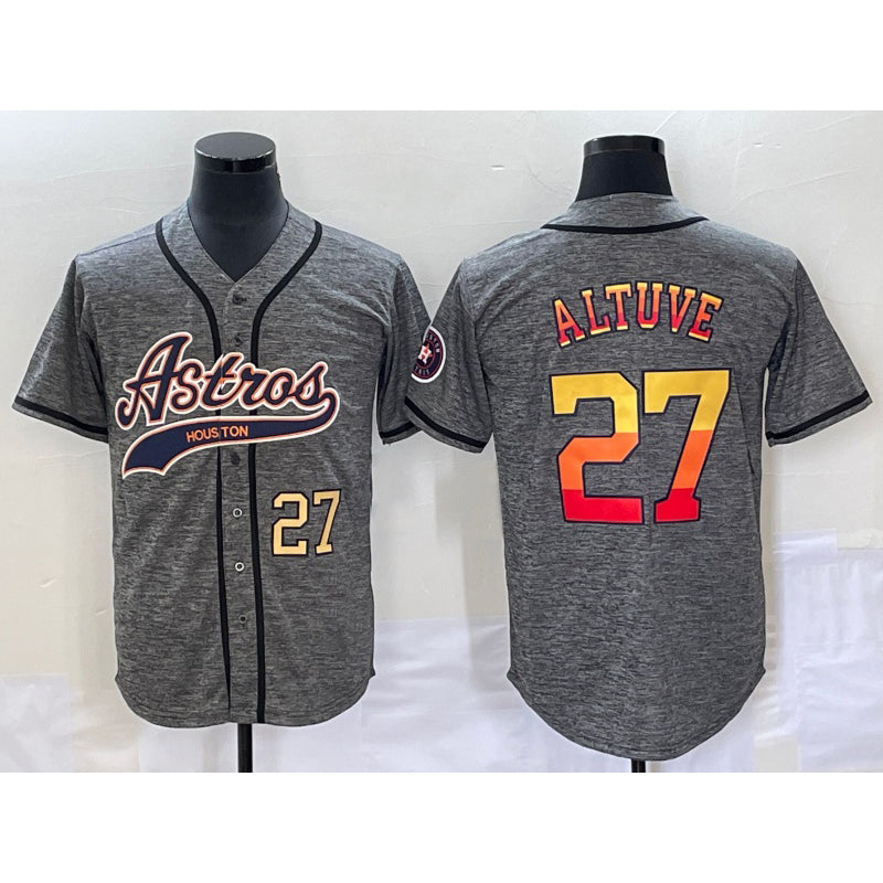 Blackjersey Houston Astros #27 Jose Altuve Number Grey  Gridiron Cool Base Stitched Jersey