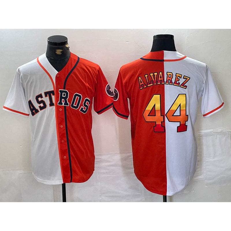 Blackjersey Houston Astros #44 Yordan Alvarez White Orange  Split Stitched Jersey 2