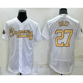 BlackjerseyAtlanta Braves #27 Austin Riley White  2022 All Star Stitched Flex Base Jersey