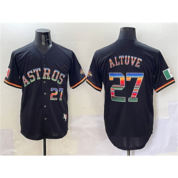 Blackjersey Houston Astros #27 Jose Altuve Black  Mexico With World Serise Champions Patch Cool Base Stitched Jersey