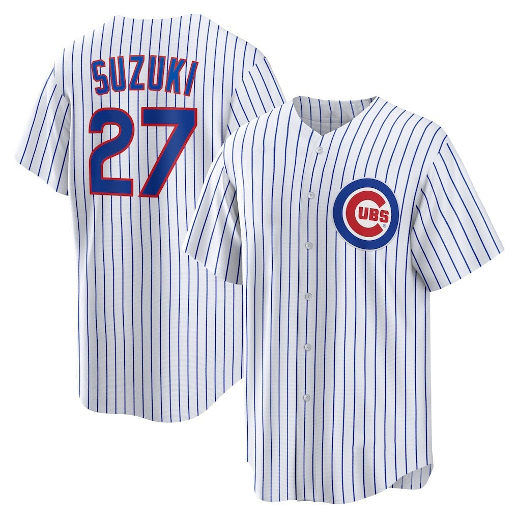 BlackjerseyChicago Cubs #27 Seiya Suzuki White  Home Replica Jersey