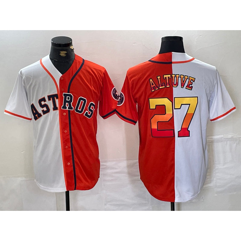 Blackjersey Houston Astros #27 Jose Altuve White Orange  Split Stitched Jersey