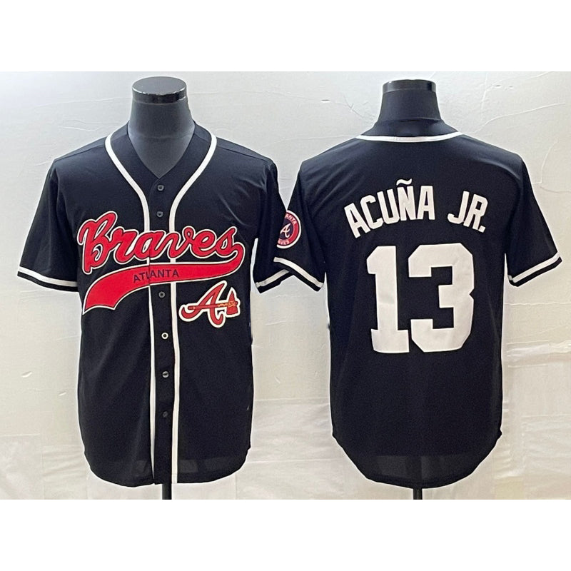 BlackjerseyAtlanta Braves #13 Ronald Acuna Jr Black  Cool Base Stitched Jersey