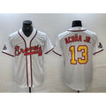 BlackjerseyAtlanta Braves #13 Ronald Acuna Jr White Gold  2021 World Series Champions Stitched Cool Base Jersey