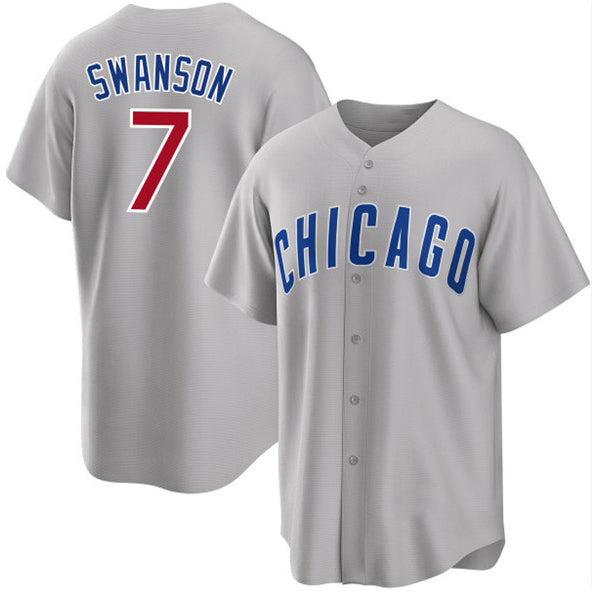 BlackjerseyChicago Cubs #7 Dansby Swanson Gray  Cool Base Stitched Jersey