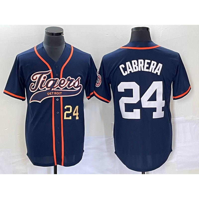 Blackjersey Detroit Tigers #24 Miguel Cabrera Number Navy Blue  Cool Base Stitched Jersey