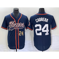 Blackjersey Detroit Tigers #24 Miguel Cabrera Number Navy Blue  Cool Base Stitched Jersey