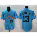BlackjerseyAtlanta Braves #13 Ronald Acuna Jr. Blue  2024 Atliens & Peach With Outkast Patch Vapor Limited Stitched Jersey