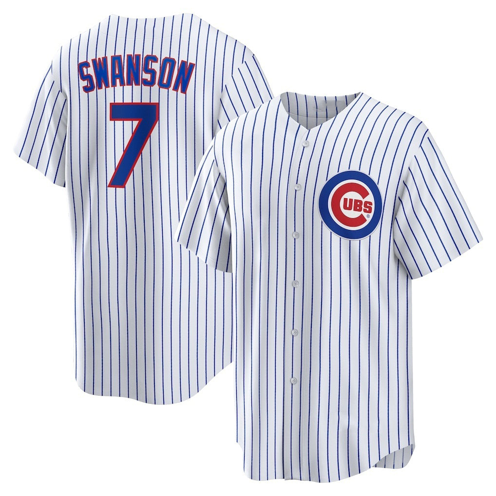 BlackjerseyChicago Cubs #7 Dansby Swanson White  Replica Player Jersey