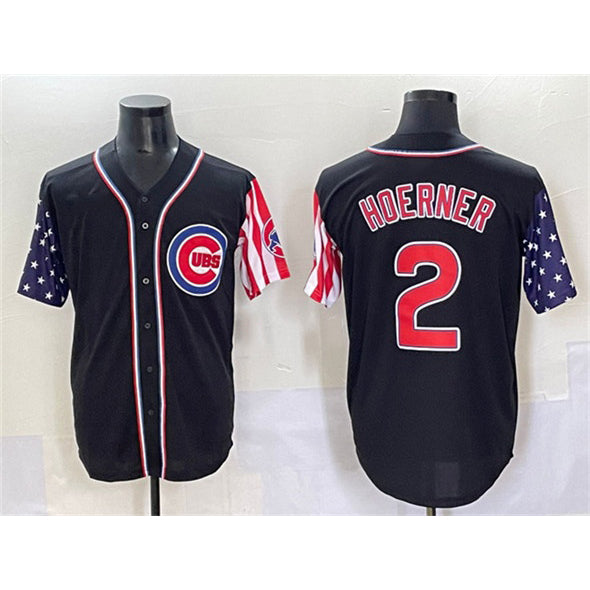 BlackjerseyChicago Cubs #2 Nico Hoerner Black  2025 Independence Day Vapor Premier Limited Stitched Jersey