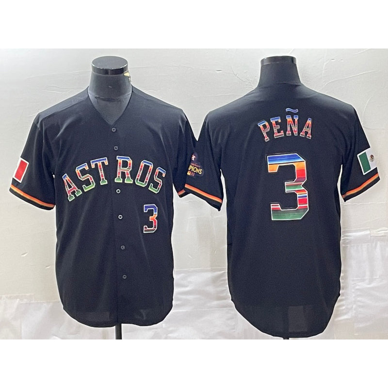 Blackjersey Houston Astros #3 Jeremy Pena Number Black  Rainbow World Serise Champions Patch Cool Base Stitched Jersey
